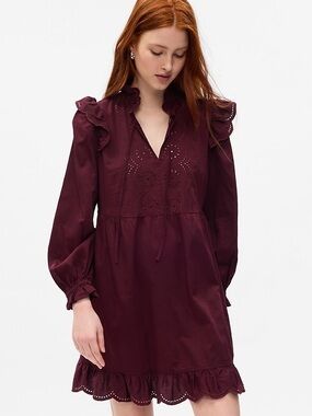 Gap Eyelet Ruffle Mini Dress Large Purple Boho Romantic Feminine Cottagecore